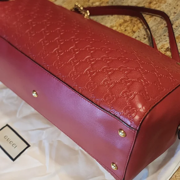 Gucci Red Leather GG Guccissima Calf Leather Bag 453771 Duster Mint Condition - Picture 10 of 16